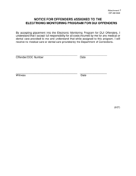 Document preview: DOC Form OP-061002 Attachment F Notice for Offenders Assigned to the Electronic Monitoring Program for Dui Offenders - Oklahoma