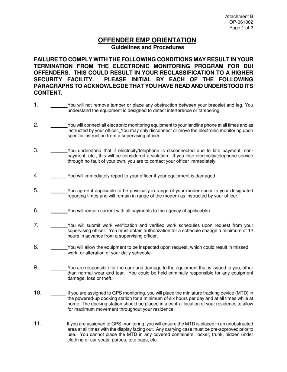DOC Form OP-061002 Attachment B Offender Emp Orientation Guidelines and Procedures - Oklahoma, Page 1