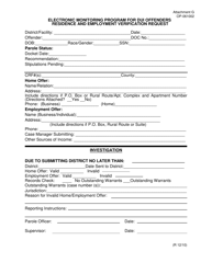 Document preview: DOC Form OP-061002 Attachment G Electronic Monitoring Program for Dui Offenders Residence and Employment Verification Request - Oklahoma