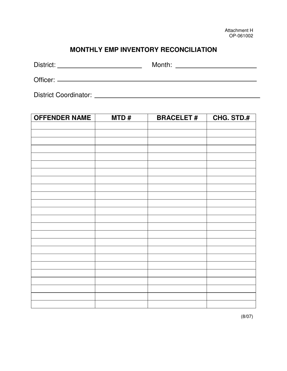DOC Form OP-061002 Attachment H Monthly Emp Inventory Reconciliation - Oklahoma, Page 1