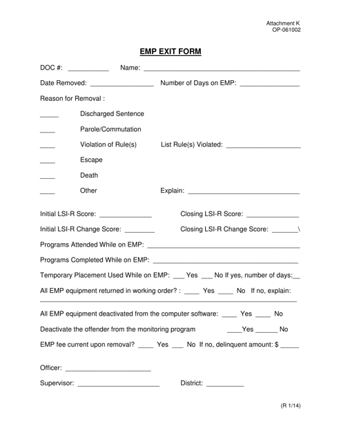 DOC Form OP-061002 Attachment K  Printable Pdf