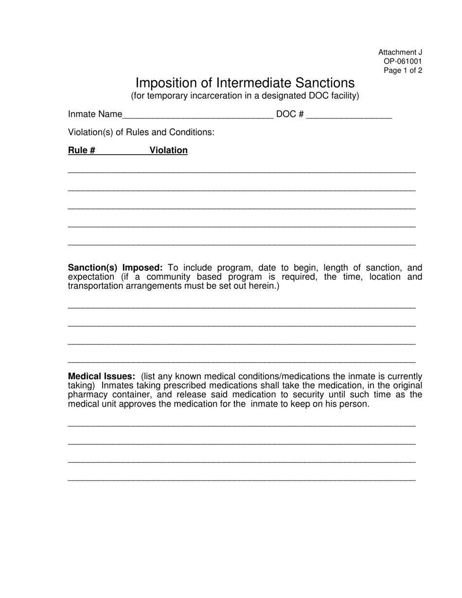 DOC Form OP-061001 Attachment J Imposition of Intermediate Sanctions - Oklahoma, Page 1