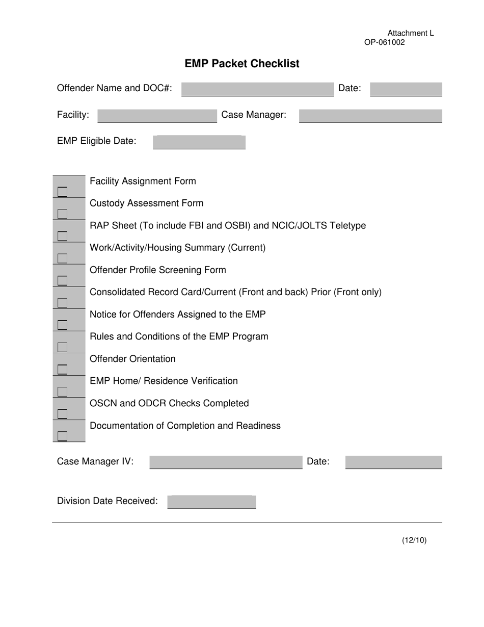 DOC Form OP-061002 Attachment L Emp Packet Checklist - Oklahoma, Page 1