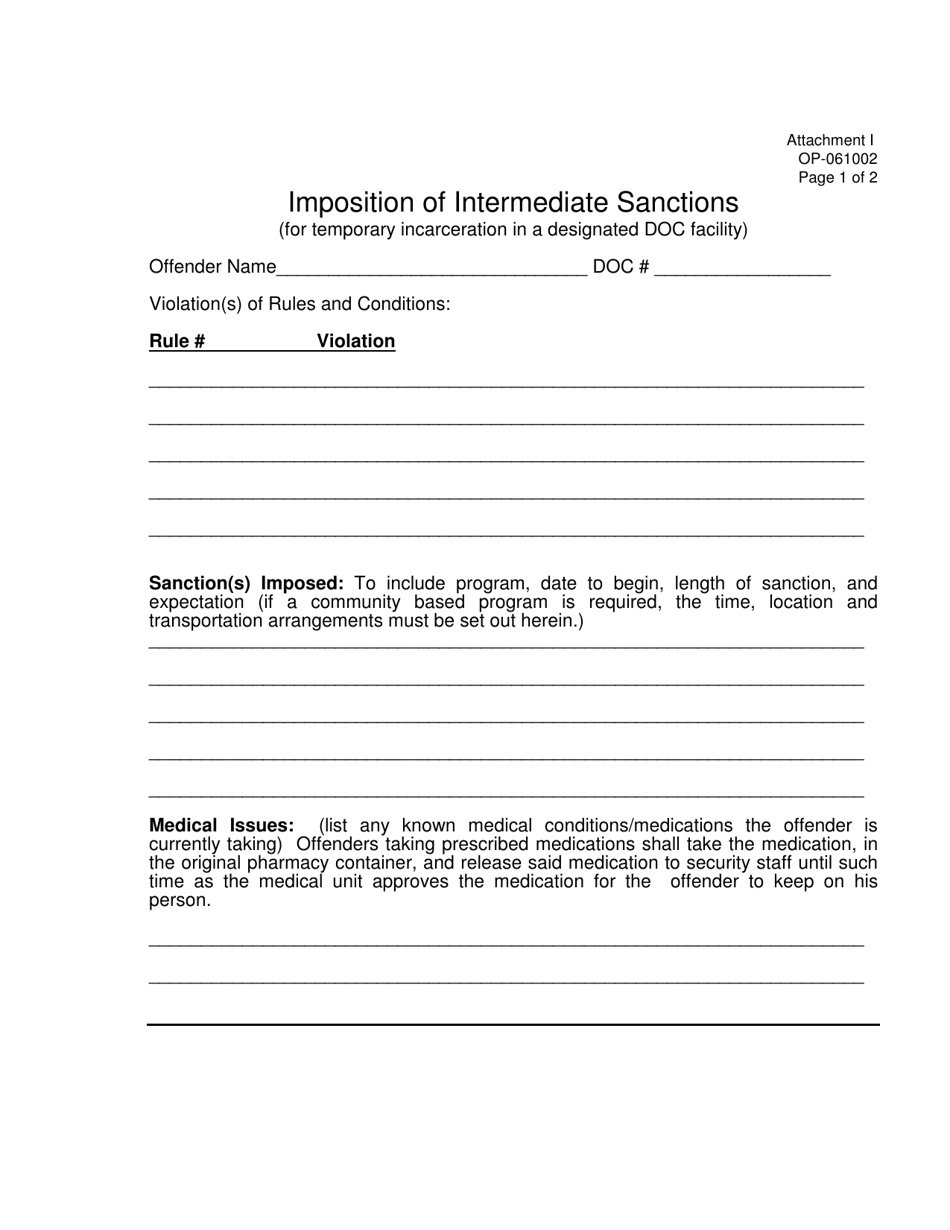 DOC Form OP-061002 Attachment I Imposition of Intermediate Sanctions - Oklahoma, Page 1