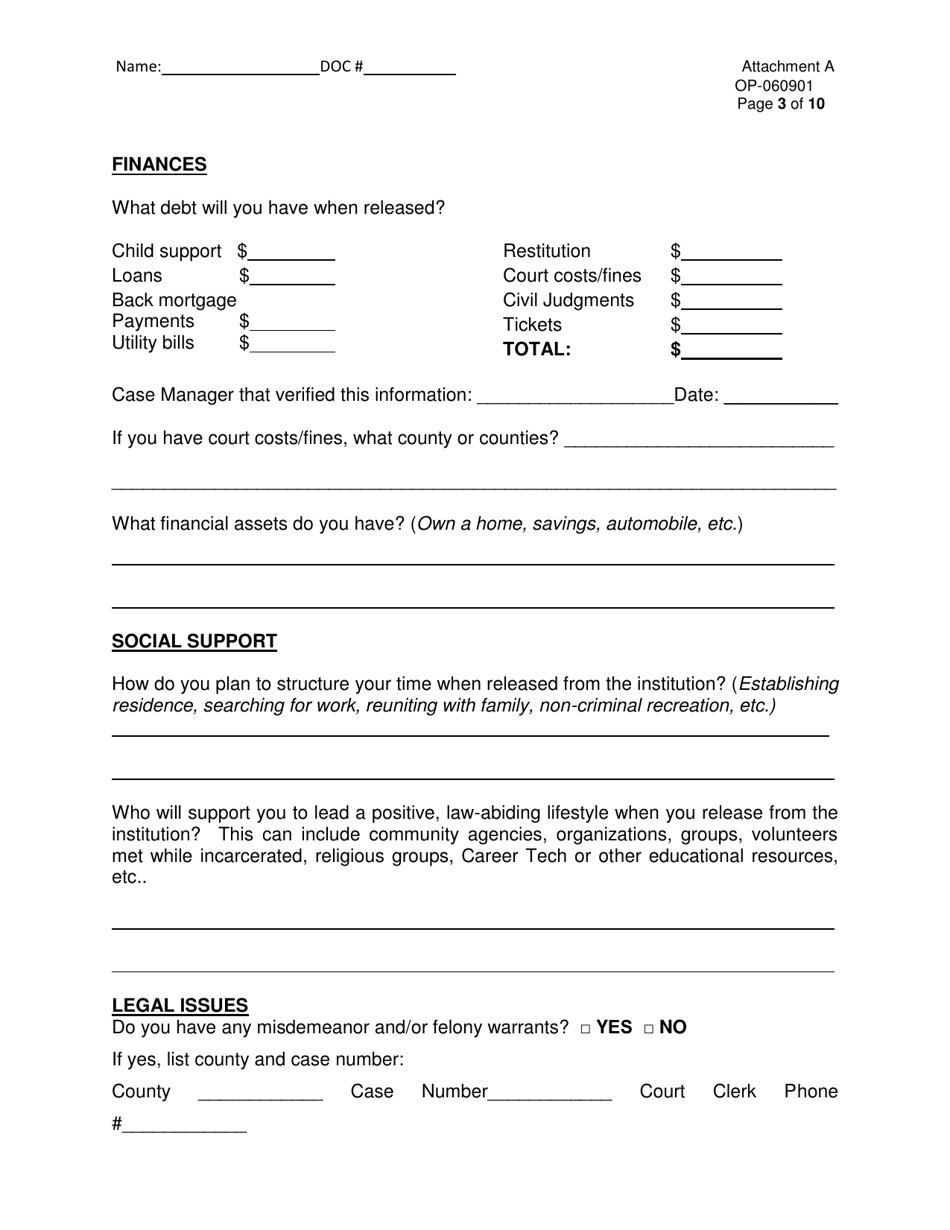 DOC Form OP-060901 Attachment A Pre-release Plan - Oklahoma, Page 3