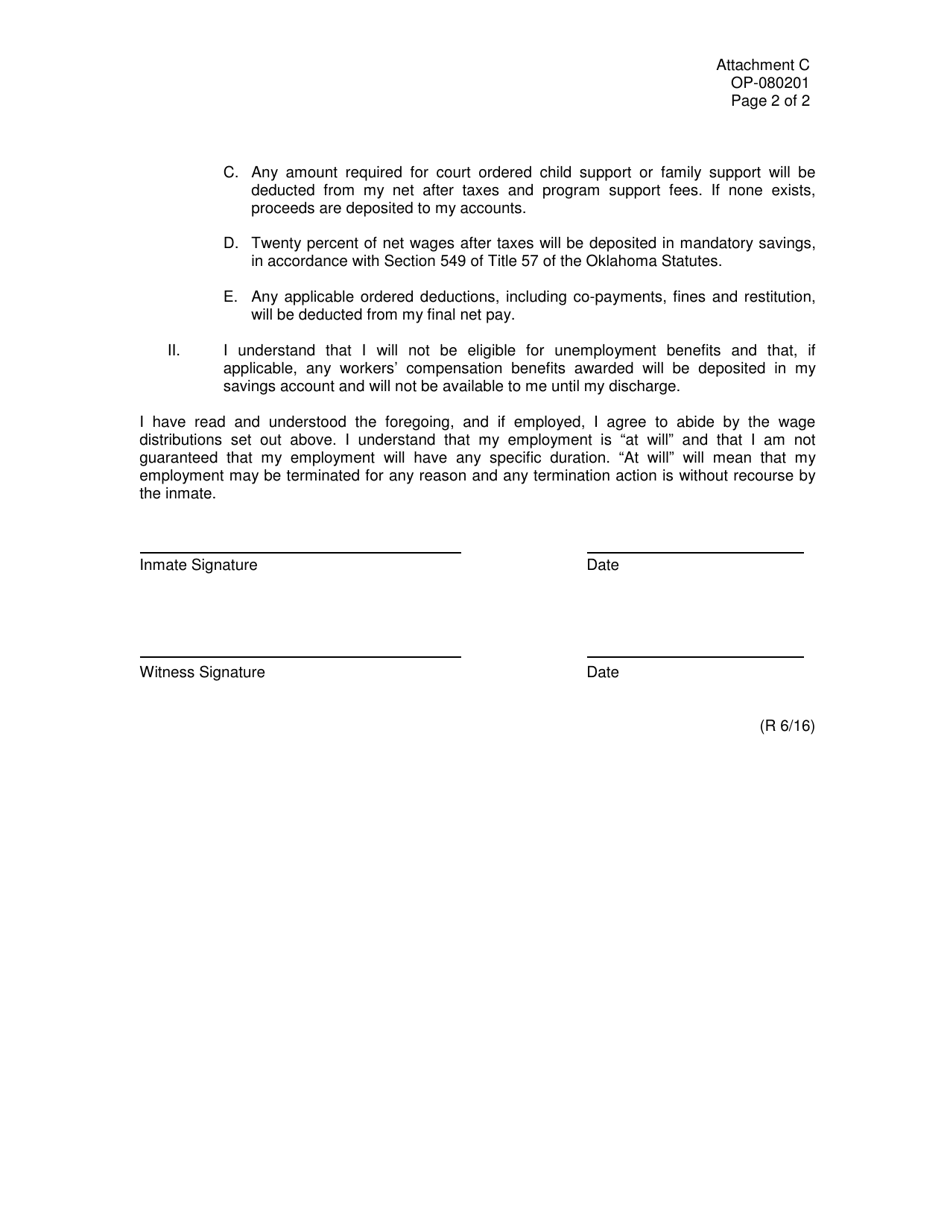 DOC Form OP-080201 Attachment C Application for Private Sector Work / Private Industry Enhancement Certification Program - Oklahoma, Page 2