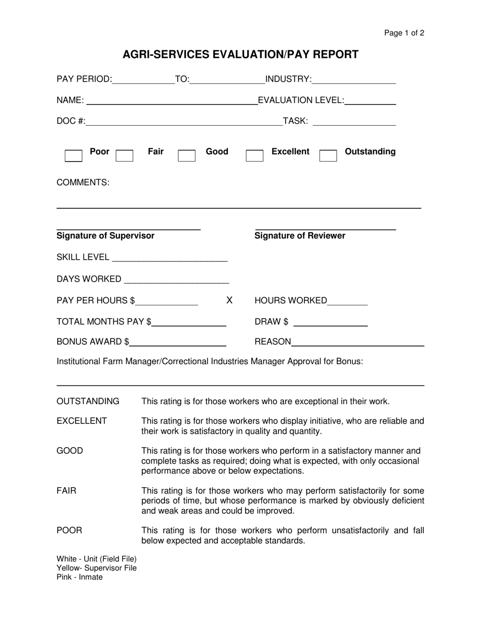 DOC Form 080502A Agri-Services Evaluation / Pay Report - Oklahoma, Page 1