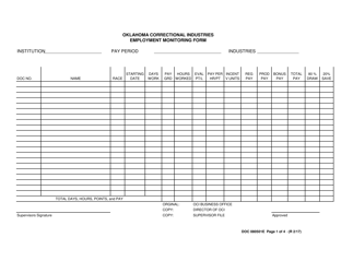 DOC Form OP-080501E Oklahoma Correctional Industries Employment Monitoring Form - Oklahoma