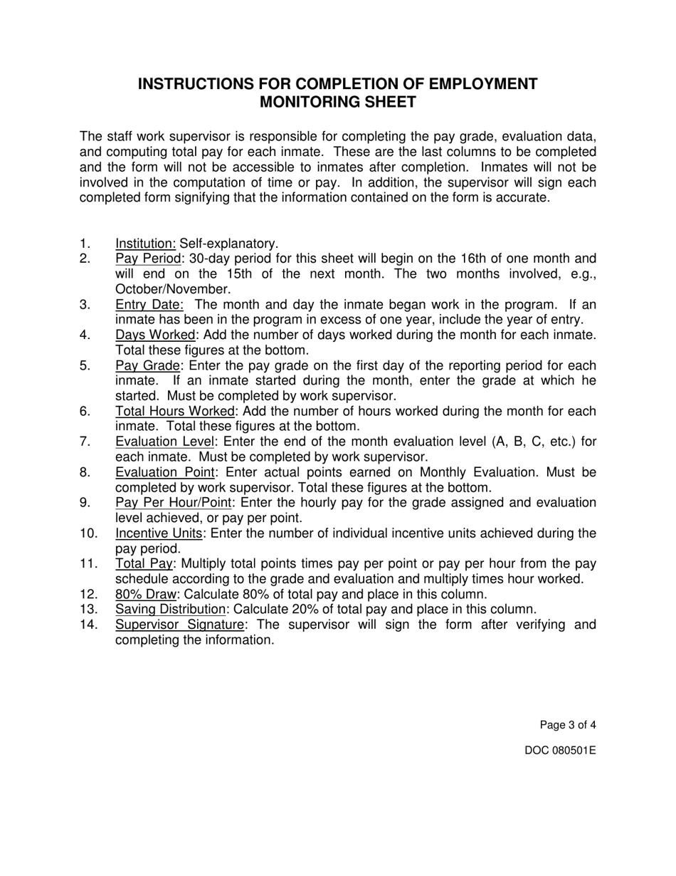 DOC Form OP-080501E Oklahoma Correctional Industries Employment Monitoring Form - Oklahoma, Page 3