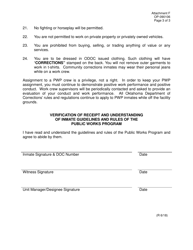 DOC Form OP-090106 Attachment F Verification of Receipt and Understanding of Inmate Guidelines and Rules of the Public Works Program - Oklahoma, Page 3