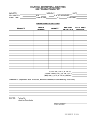 Document preview: DOC Form OP-080501A Oklahoma Correctional Industries Daily Production Report - Oklahoma