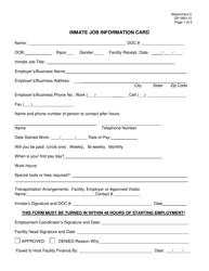 Document preview: DOC Form OP-090110 Attachment C Inmate Job Information Card - Oklahoma