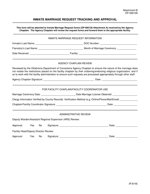 DOC Form OP-090128 Attachment B Inmate Marriage Request Tracking and Approval - Oklahoma