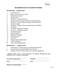Document preview: DOC Form OP-090211 Attachment C Documentation of Volunteer Training - Oklahoma