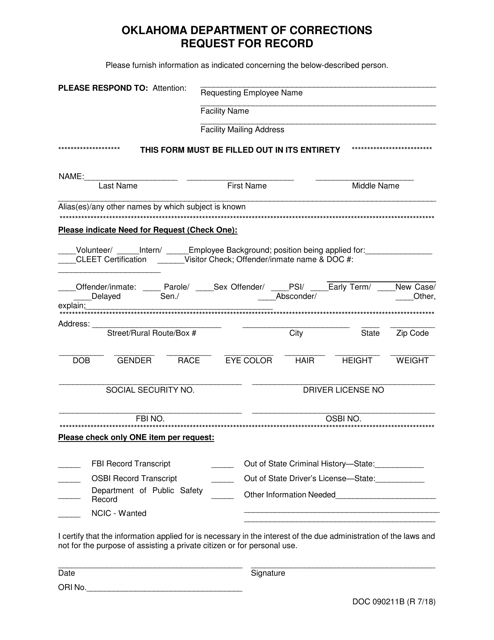 DOC Form OP-090211B Request for Record - Oklahoma
