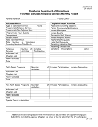 Document preview: DOC Form OP-090211 Attachment D Monthly Volunteer/Coordinator Report - Oklahoma