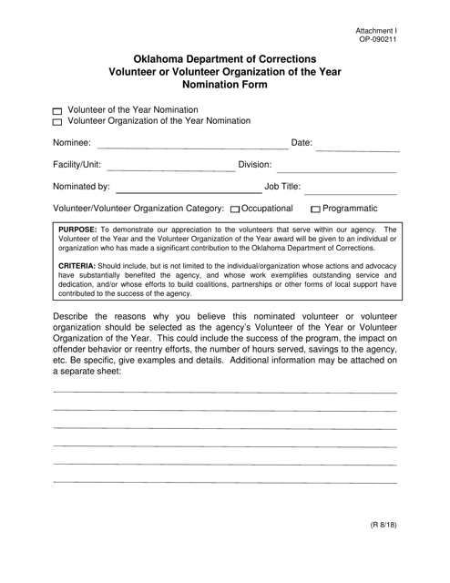 DOC Form OP-090211 Attachment I  Printable Pdf