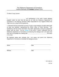 Document preview: DOC Form OP-090215A Victims Services Unit-Inmate Consent Form - Oklahoma