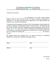 Document preview: DOC Form OP-090215B Victims Services Unit - Victim Consent Form - Oklahoma