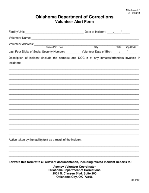 DOC Form OP-090211 Attachment F  Printable Pdf