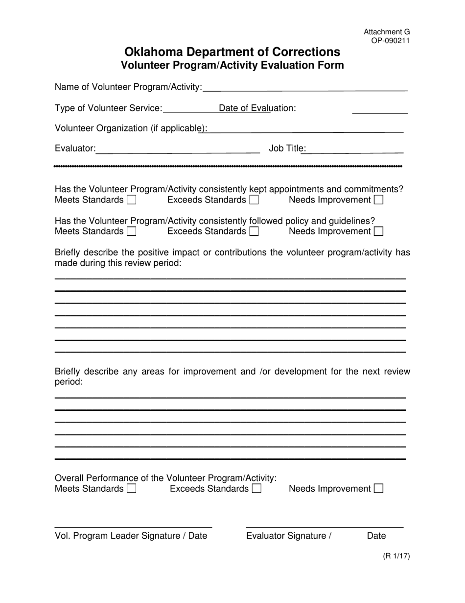 DOC Form OP-090211 Attachment G Volunteer Program / Activity Evaluation Form - Oklahoma, Page 1