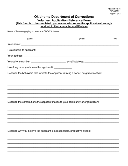 DOC Form OP-090211 Attachment H Volunteer Application Reference Form - Oklahoma