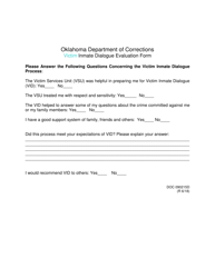 Document preview: DOC Form 090215D Victim Inmate Dialogue Evaluation Form - Oklahoma