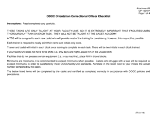DOC Form OP-100107 Attachment B Odoc Orientation Correctional Officer Checklist - Oklahoma