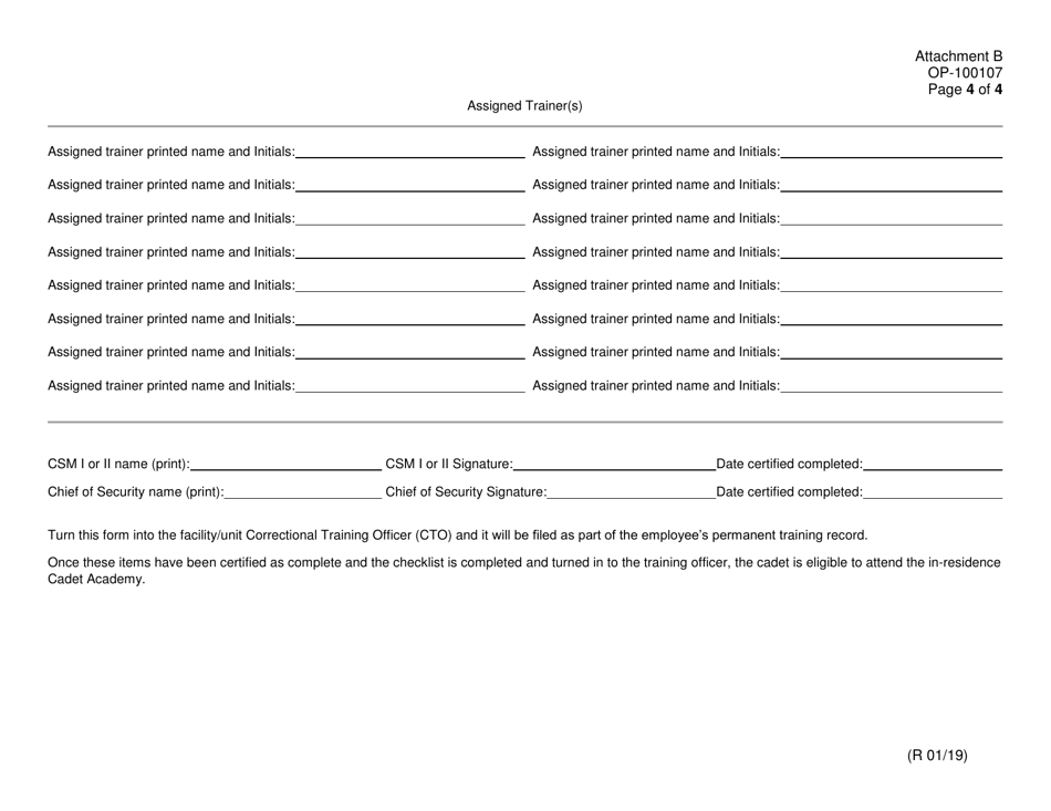 DOC Form OP-100107 Attachment B Odoc Orientation Correctional Officer Checklist - Oklahoma, Page 4