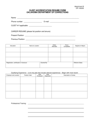 Document preview: DOC Form OP-100202 Attachment B Cleet Accreditation Resume Form - Oklahoma