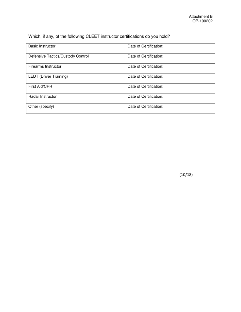 DOC Form OP-100202 Attachment B Cleet Accreditation Resume Form - Oklahoma, Page 2