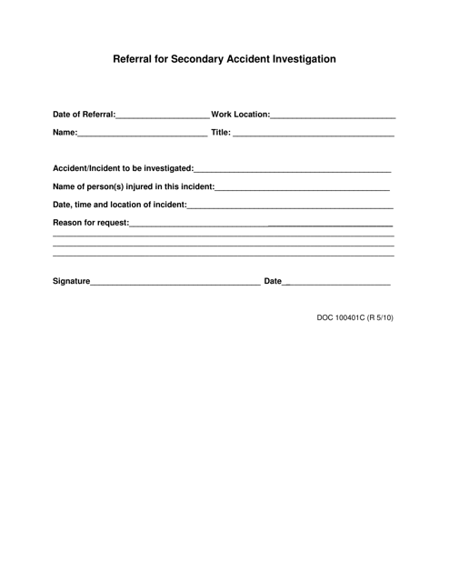 DOC Form OP-100401C Referral for Secondary Accident Investigation - Oklahoma