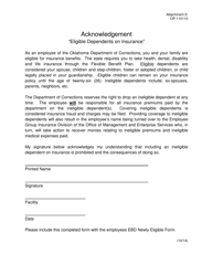 Document preview: DOC Form OP-110110 Attachment S Acknowledgement "eligible Dependents on Insurance" - Oklahoma