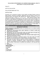 Document preview: DOC Form 100401E Annual Health and Safety Evaluation Form - Oklahoma