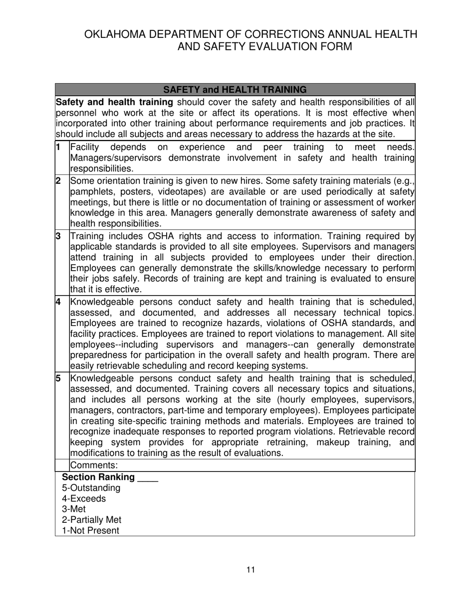 DOC Form 100401E Annual Health and Safety Evaluation Form - Oklahoma, Page 11
