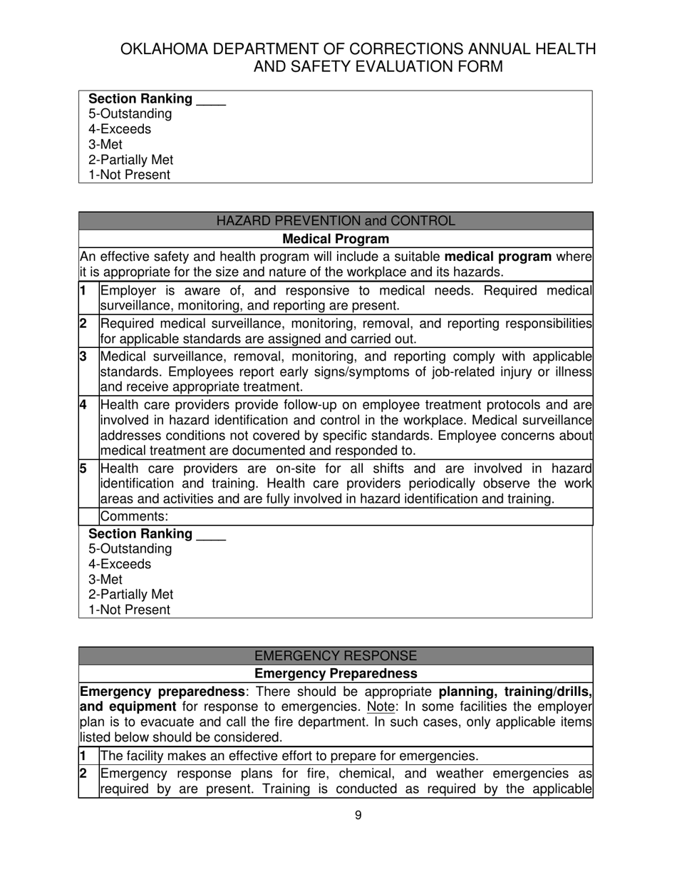 DOC Form 100401E Annual Health and Safety Evaluation Form - Oklahoma, Page 9