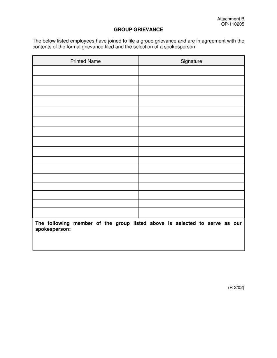 DOC Form OP-110205 Attachment B Group Grievance - Oklahoma, Page 1