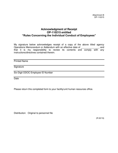 DOC Form OP-110215 Attachment B Acknowledgement of Receipt - Oklahoma