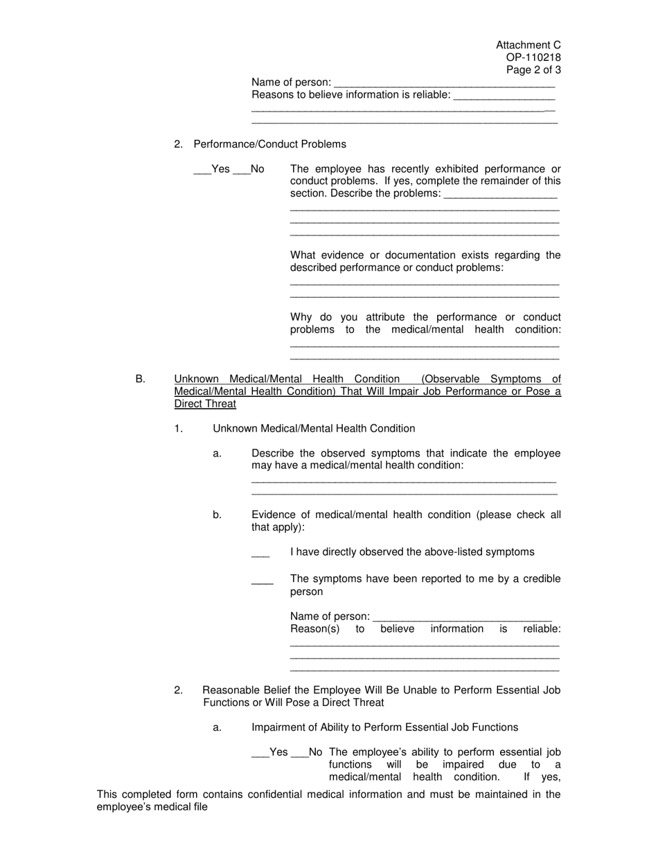 DOC Form OP-110218 Attachment C Request for Fitness for Duty Examination - Oklahoma, Page 2