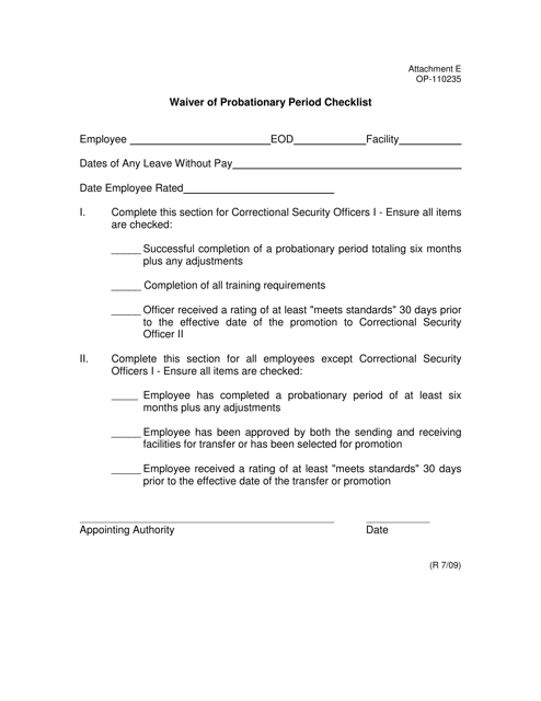 DOC Form OP-110235 Attachment E  Printable Pdf