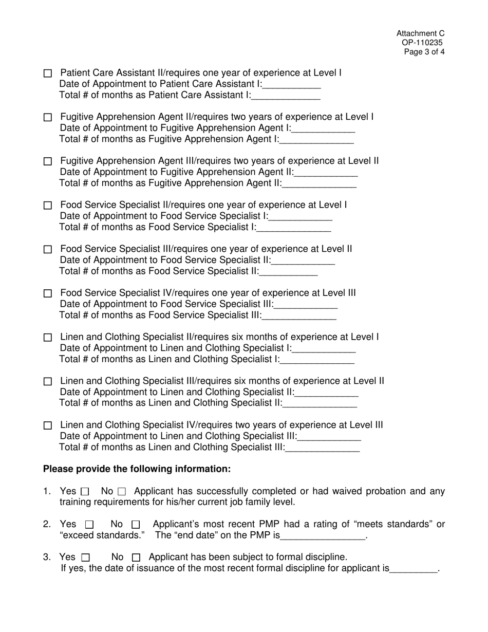 DOC Form OP-110235 Attachment C Application for Career Progression Promotion Documentation of Minimum Requirements - Oklahoma, Page 3