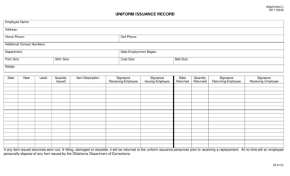 Document preview: DOC Form OP-110245 Attachment C Uniform Issuance Record - Oklahoma