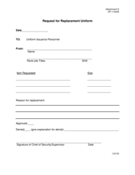 Document preview: DOC Form OP-110245 Attachment D Request for Replacement Uniform - Oklahoma