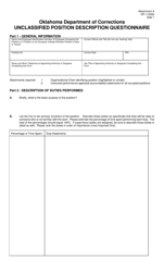 Document preview: DOC Form OP-110260 Attachment A Unclassified Position Description Questionnaire - Oklahoma