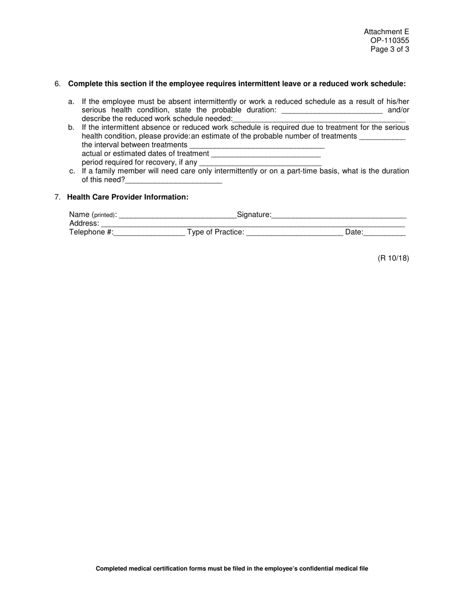 Form OP-110355 Attachment E Standard Fmla / Shared Leave Medical Certification Form - Oklahoma, Page 3