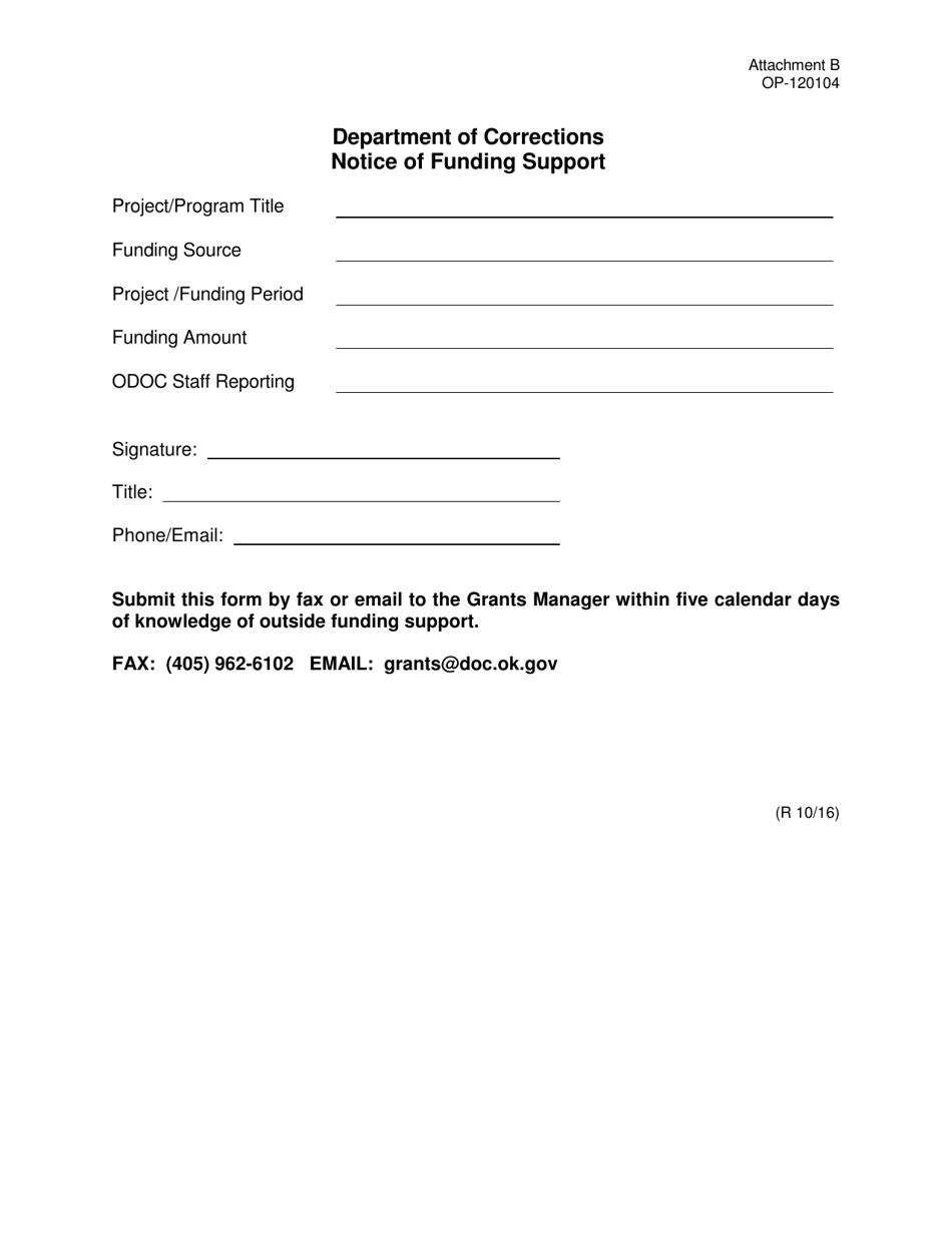 DOC Form OP-120104 Attachment B Notice of Funding Support - Oklahoma, Page 1