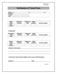 Document preview: DOC Form OP-120301 Attachment A Verification of Travel Form - Oklahoma