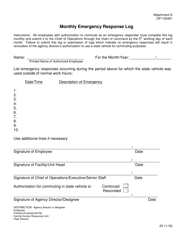 Document preview: DOC Form OP-120401 Attachment D Monthly Emergency Response Log - Oklahoma