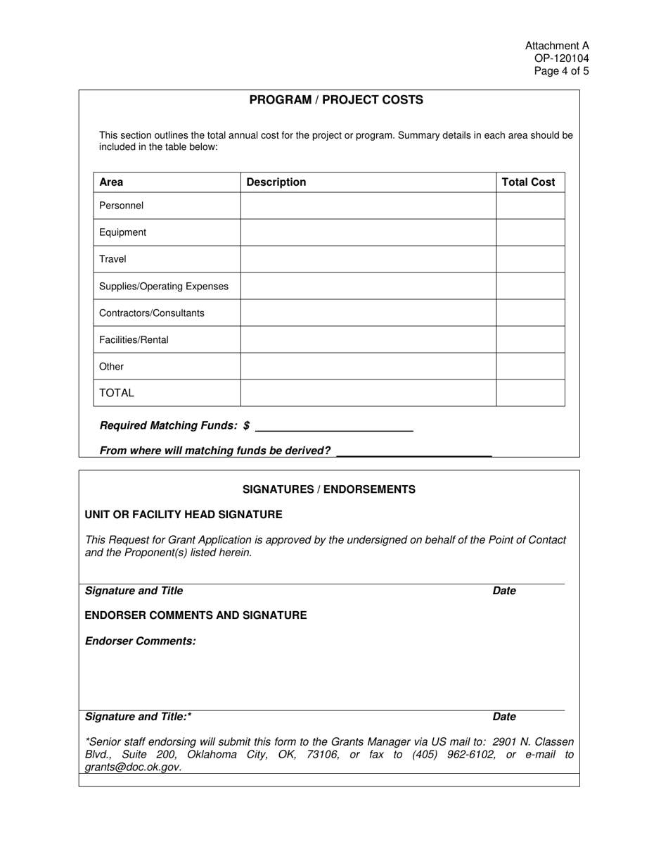 DOC Form OP-120104 Attachment A Request for Grant Application - Oklahoma, Page 4