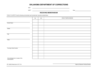 Document preview: DOC Form OP-120503 Attachment A Receiving Memorandum - Oklahoma